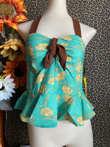 Daisy NWT UNIQUE VINTAGE X Smiley Green Peplum Halter Top LARGE