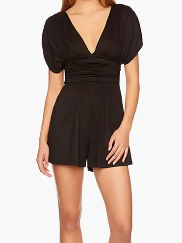 Susana Monaco New! Short-sleeve Gathered V-neck Romper In Black