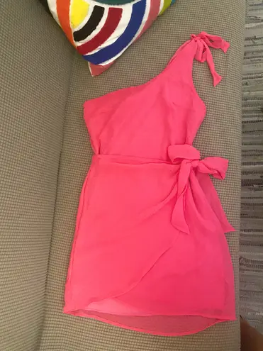 Lucy in the Sky Pink One Should Dress —  Chelsea Shoulder Tie Dress in Hot Pink