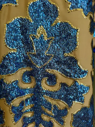 Neiman Marcus Tracy Reese New York Women Sequin Blouse Blue Tan Sz M Brand New