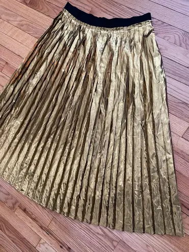 Jucca Lame Vintage Pleated Iridescent Party Cocktail Women's Midi Skirt Elastic Waist Gold Sz EU 44 Imported Italy Size M