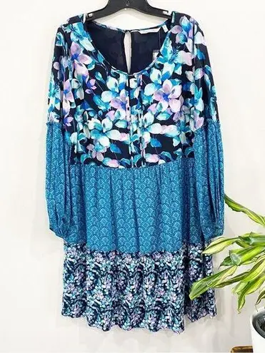 Soft Surroundings  NWT Midnight Bloom Floral Crinkle Gauze Dress Blue