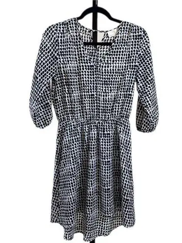 Collective Concepts Minimalist Boho Midi Dress Geometric Print 3/4 Sleeve Flattering Aesthetic XS