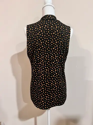 Claudia Richards Women’s Workwear Black/ Brown Polka Dot Sleeveless Collared Blouse Size Medium