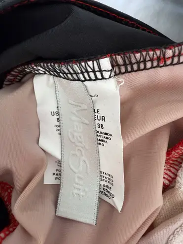 Magicsuit by Miraclesuit Red Black One Piece Swimsuit Tummy Control Look Slimmer Size 8