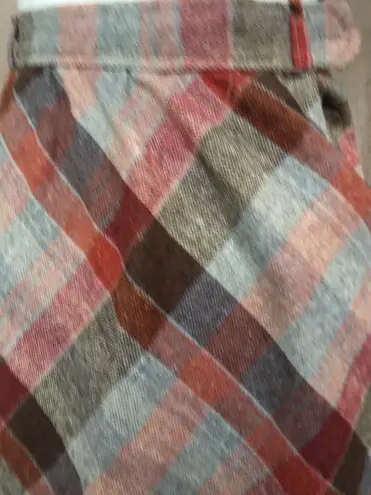 Vintage 70s Wool Diagonal Plaid Check Earth Tone Brown Red Tan A Line Midi Skirt Size XS