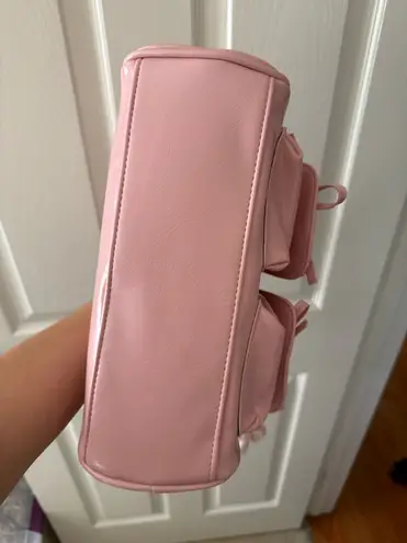 Pink Front Pocket Bow Shoulder Bag with Pearl Lace Bow and Tulip Bear Charm