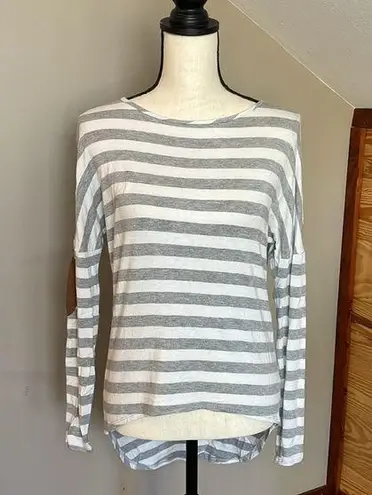Always Me Grey & White High Low Striped Long Sleeve Top Small