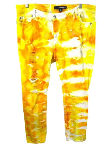 Denim 24/7 Plus Size 14W Jeans Handmade Tie Dye Distressed Skinny Yellow 851