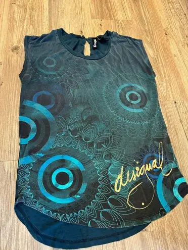 Desigual Blue Sleeveless Design Tank Top