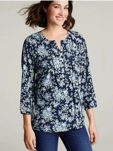 Boutique Napa Valley Women’s West Coast Blue Floral Blouse Button Front Pleated Top Sz M
