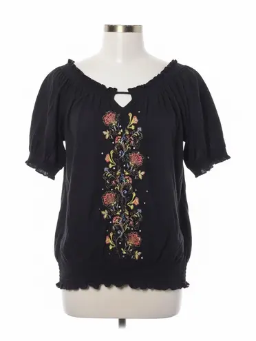 RxB Blouse XL Embroidered Peasant Smocked Off Shoulder Floral Boho Festival Top Black