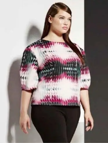 6th & Lane Geometric Print Pink Scuba Top Size 18