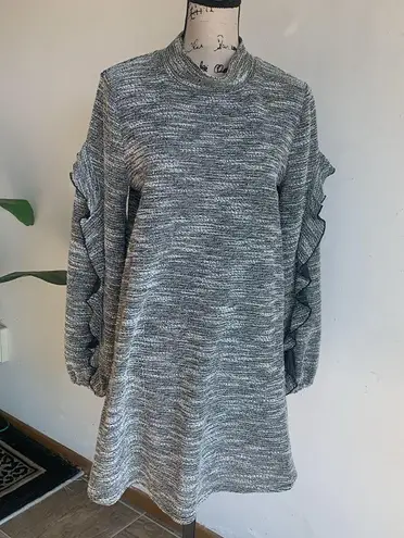 BCBGeneration  Mock Neck Ruffle Sleeve Black Grey Mini Length Dress Sz Medium