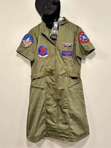 Top gun Halloween costume! Women’s Maverick dress, hat & aviators! Green Size L