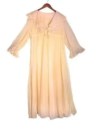 VTG 70s Sunset Ombre Sheer Mesh Ruffle Long Sleeve Lace Trim Duster Robe Multiple Size M