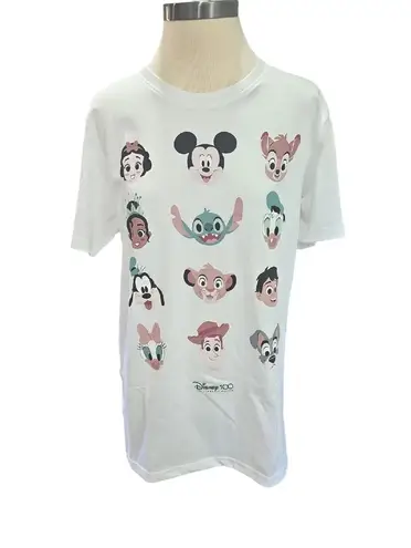 Disney 100 White T Shirt Graphic Print Round Neck Pullover Short Sleeve Large