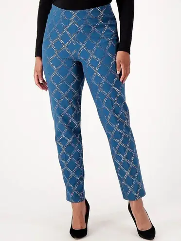 Isaac Mizrahi New Womens Live! Stretch Black Silver Foil Leaf Pants 8 T Tall