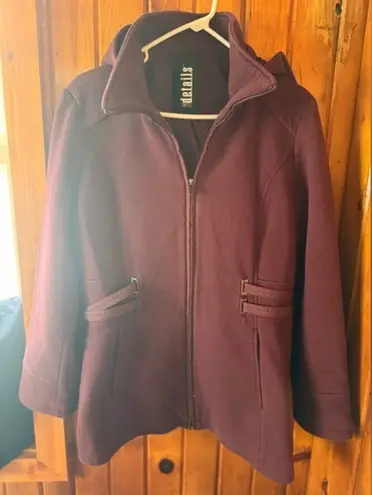 D.E.T.A.I.L.S. INT Hooded Burgundy Colored Coat‎ size M Purple Size M thumbnail 1