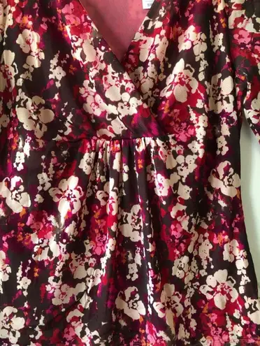 Liz & Co Womens Semi Sheer Lined Semi Loose Top Size Medium 3/4 Sleeves