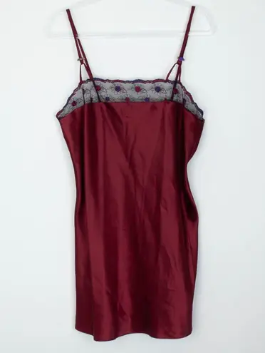 VTG Angelique Satin Slip Dress Size L Red Floral Lace Trim Whimsigoth Sexy Witch Size L