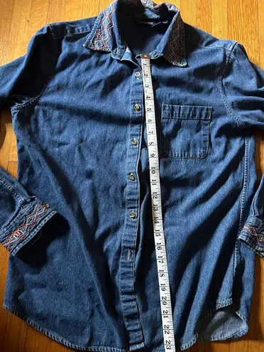 Krazy Kat Vtg Embroidered Denim Long Sleeved Shirt, Size Medium