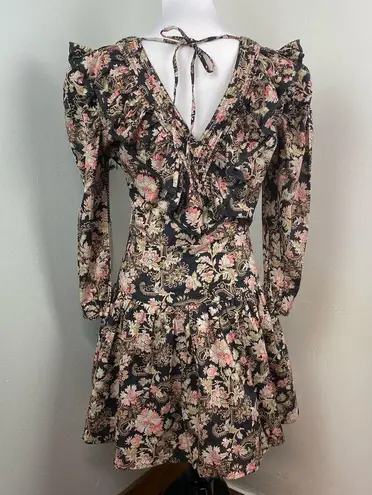 ST. ROCHE Belladonna Floral Hatfield Mini Dress Size 2 $370 Organic Cotton Black