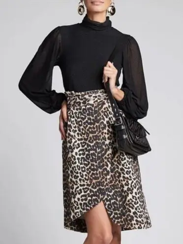 Ganni Leopard-Print Cotton-Denim Wrap Skirt EU 40 / US 8-10