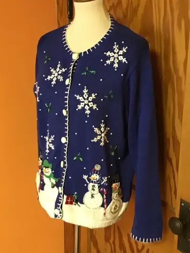 Retro Y2K embroidered beaded Christmas cardigan Size M