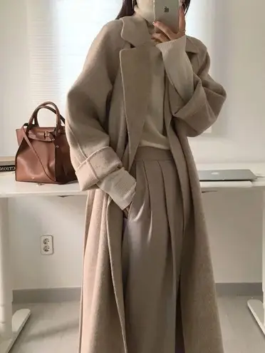 Wool coat long Heather apricot khaki womens winter outerwear Tan Size XXS