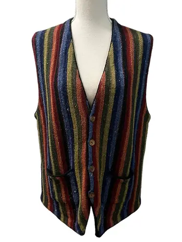 Vintage Retro 90s Raw Rags Wool Blend Multicolored Striped Four Button Vest M Black Size M