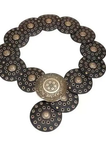 Large Round BELT Medallion Dark Brown Concho Disc Western Womens