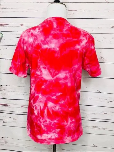Vibrant Red & Pink Marble Tie Dye Festival T-Shirt Unisex Size Small