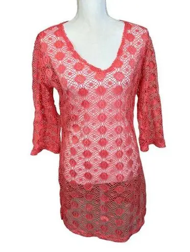 Portocruz open weave coverup, size Medium, beach, summer, crochet, vacation Orange