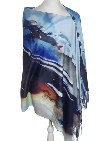 Magic Scarf Abstract Sunset Shawl with Fringe One Size Abstract Button-Up Wrap