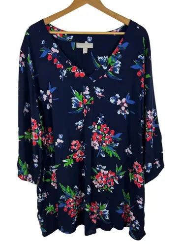 Woman Within NWT Floral Tunic Top Size
26/28 Navy Boho Flowy Cottage Comfy