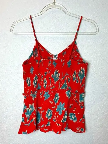 Patrons of Peace Floral Red & Teal Spaghetti Strap Fitted Smocked Top Size L