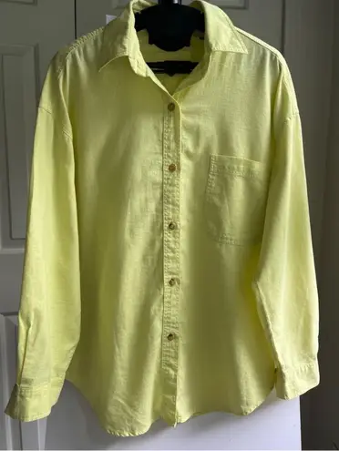 Harvé Benard Harve Benard Neon Light Green Yellow Linen Blend Oversized Shirt Blouse, Size L