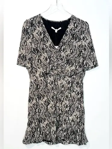 Veronica Beard Ried Python Snakeskin Brown Silk Crepe Mini Dress Size 14 NWT