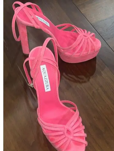 Aquazzura 130mm Flow Plateau Sandals Watermelon 38.5 With Box Pink High Heels Size 7.5