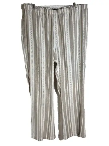 Peace of Cloth 56% Linen Beige stripe Wide Leg Pants Women's Size L NWT Tan Size L