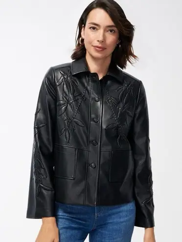 Chico's NWOT Chico’s Cutwork Faux Leather Jacket Buttery Soft Black SZ-4