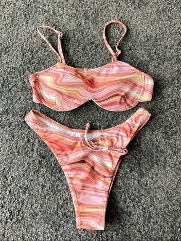 Marble print bikini set pink Size L
