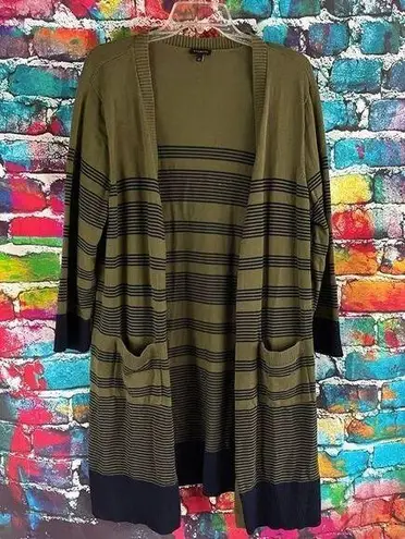 Talbots  Longline Open Front Cardigan Sweater Duster Green Navy Blue Pima Cotton