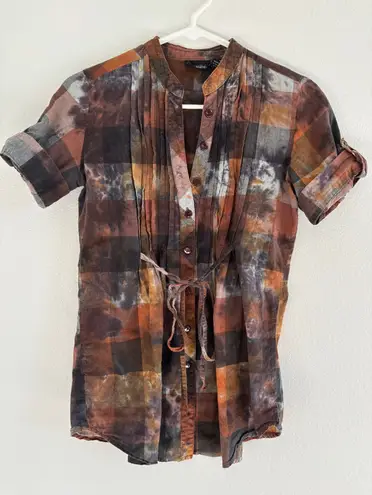 Daytrip  Top Womens Size Sm Brown Tie Dye‎ Y2K Button Edgy Grunge Punk Y2K Boho - Image 1