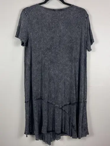 Chatoyant Womens Mineral Wash Mini Dress Sz M Black Gray Stretchy Grunge Drapey
