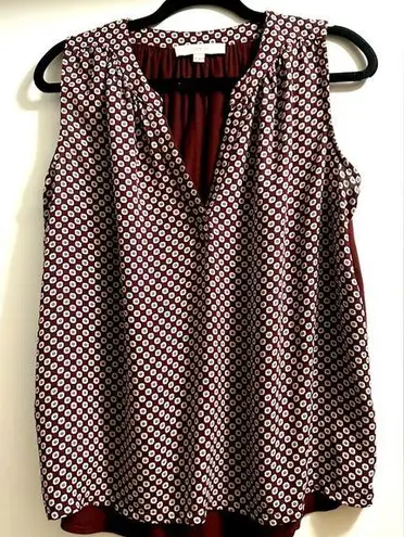 Loft sleeveless burgundy blouse with design. Medium