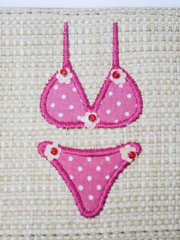 Vintage 90s Beach Summer Applique Purse Tan