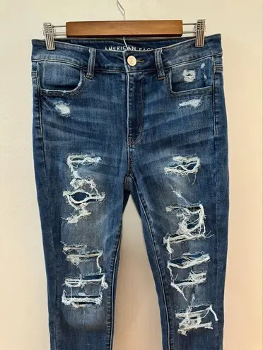 American Eagle Size 10 Regular  Dark Blue Distressed Hi-Rise Jegging Crop Jeans