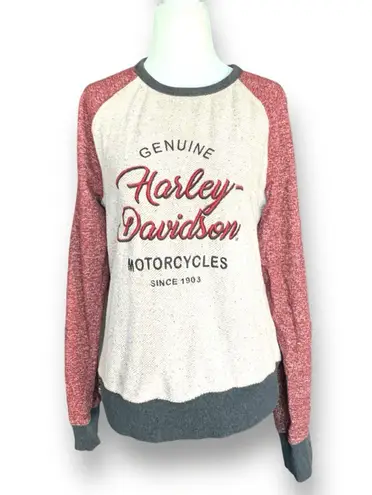 Harley Davidson Cream Red Raglan Sleeve Crewneck Pullover Sweatshirt Size Small